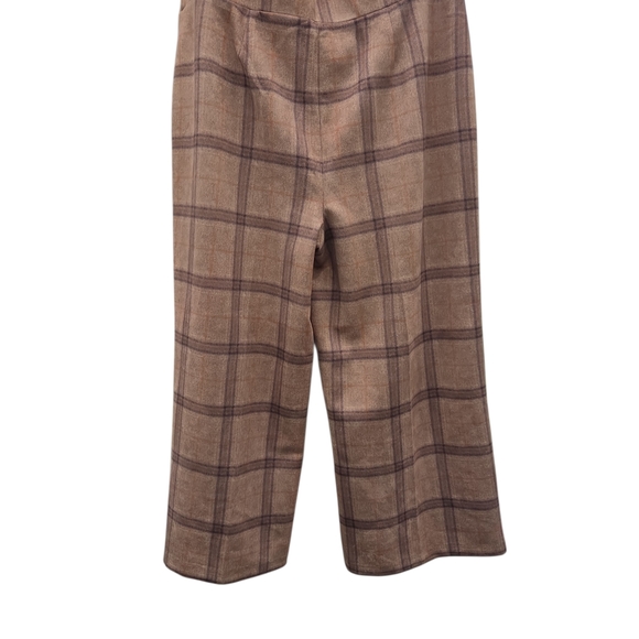 NYC Tan and Brown WIDE LEG STRETCHY plaid Fall Trousers L - Picture 3 of 4